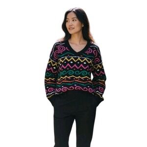 Vintage 80's/90's Delia McKain Vibrant Abstract Knit Sweater Womens PS Oversized